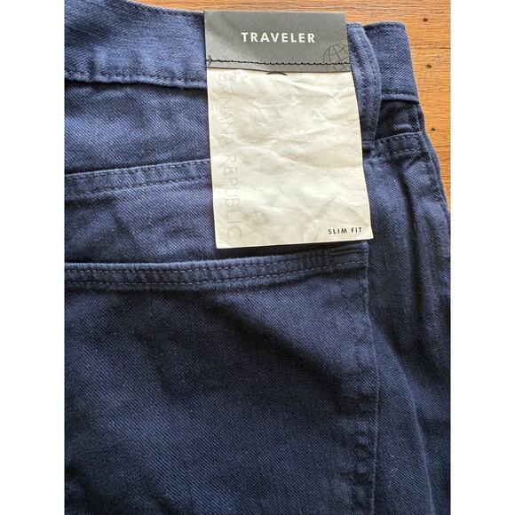 Banana Republic Travelers Slim Fit Dark Blue Denim Pants Size 32 x 34 NWT - Picture 3 of 10